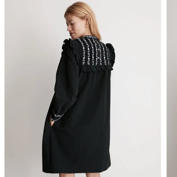 Embroidered-Bib Ruffle Mini Dress - Picture 3 of 12